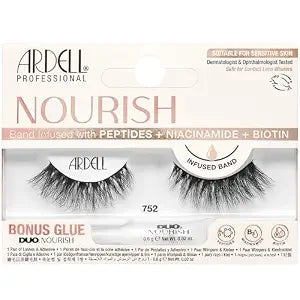 Ardell Nourish Lashes 752 ï¿½ï¿½ï¿½ Voluminous False Eyelashes with Peptides & Biotin Infused Band, Lash Glue Included, Fluffy Wispy Strip Lashes for Sensitiv