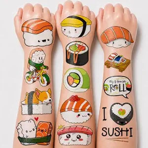 96 PCS Cute Sushi Temporary Tattoos Japanese Sushi Roll Party