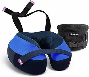 Cabeau TNE S3 Deluxe Luxury Travel Neck Pillow for Airplanes with Patented Seat Strap and Head Hold Technology (Blue)