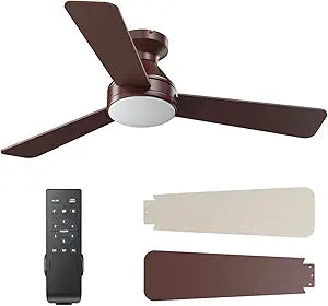 Ceiling Fans with Lights, 42 Inch Ceiling Fan with Light And Remote, 3CCT Flush Moun Low Profile Ceiling Fans, 6 Speed Noiseless LED Ceiling Fan, Advanced Brown Ceilings Fan for Bedroom Living Room
