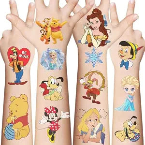 10 Sheets Disney Cartoon Temporary Tattoos for Kids, Princess Birthday Party Favors, Cute Cartoon Decoration Sticker Gifts for Teen Girl Boys Home Activity Class Prizes Carnival Christmas Rewards