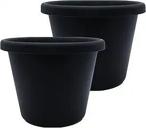 The HC Companies 14 Inch Classic Round Planter Pots with Drainage, Rolled Rim Plastic Planters for Indoor & Outdoor Plants, 2-Pack Decorative Flower Pots for Garden, Office & Home Decor, Black