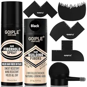 Hair Thickening Fibers&Pump Applicator Set Professional Hair Styling Set- Hair Fibers Barber Enhancement Spray for Mens Hair&Beard- Hairline Enhancer & Volumizing Spray Barber Enhancement Card(Black)