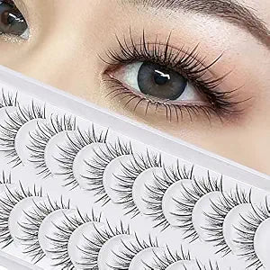 Manga Lashes Natural Look Japanese Anime Lashes Korean Asian Wispy Spiky Lashes with Clear Band Short Fake Eyelash 10 Pairs Pack by outopen