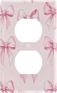 Duplex Outlets Wall Plate Cover, Unbreakable Pink Bows (1) Electrical Plug Cover, Decorative Cover Standard Size 2 Gang 4.53" x 2.76" Screws Included - 1 Pack