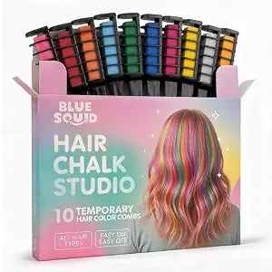 Blue Squid Hair Chalk for Girls – Vibrant Temporary Hair Colors for Girls & Teens, Washable Hair Dye, Perfect for Parties, Cosplay, Halloween, Paraben Free, Suitable for All Hair Colors, 10pc