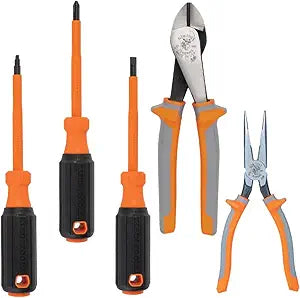Klein Tools 9419R 1000V Insulated Tool Set, Made in USA, with Diagonal-Cutter, Long-Nose Pliers and 3 Screwdrivers, 5-Piece