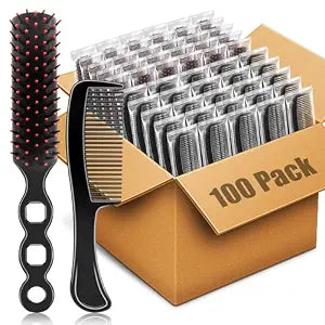 HOFASON 100 Pcs Bulk Hair Brushes Combs Set for Homeless Women, Disposable Individually Wrapped Detangling Hairbrush and Comb for Kids Hotel Nursing Hygiene Operation Bulk Christmas Child Item Gifts