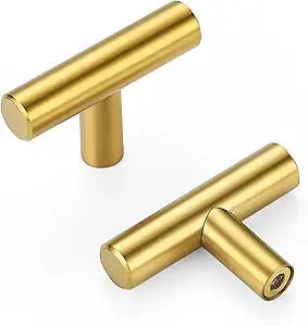 HOME EDIT 45 Pack Gold Cabinet Knobs 2 Inch - Brushed Brass Drawer Knobs Single Hole Gold T Bar Hardware Drawer Pulls for Kitchen Cabinets and Dressers