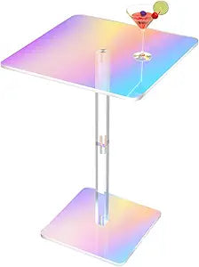 NiHome Square Iridescent Acrylic End Table for Small Spaces, Living Rooms, Bedrooms, Balconies, 0.3-Inch Thick Acrylic Coffee Table with Crystal Clear and Durable Design, 13.3"x13.3"x18.9" (1PC)