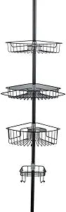 J&V TEXTILES Rustproof Shower Caddy Corner for Bathroom,Bathtub Storage Organizer for Shampoo Accessories,4-Tier Adjustable Shelves with Tension Pole (Black)