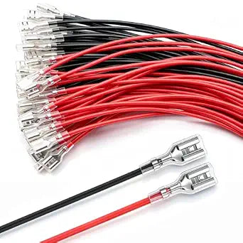 Twidec/20PCS 6.3mm Female Spade Crimp Terminal,Electrical Insulated Terminals with 20cm Cable,Quick Connectors with Insulating Sleeve Red+Black Female Spade Connectors Assortment Kit