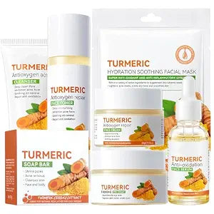 Turmeric Skin Care Set, 11 Pcs Turmeric Skin Care Kit, Skincare Set with Turmeric Face Wash, Turmeric Soap, Toner, Face Serum & Face Cream, Eye Cream, Mask, Facial Kits for Women Mens