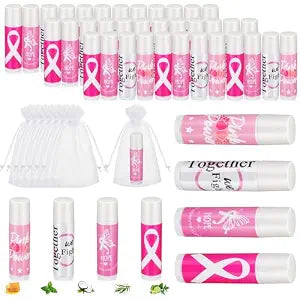 Fumete 50 Sets Breast Cancer Awareness Lip Balm, Pink Ribbon Gift Bulks