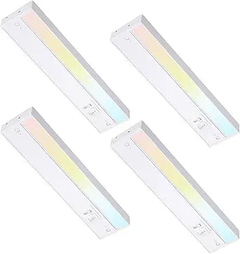 TORCHSTAR 4-Pack 12 Inch LED Under Cabinet Lighting 5CCT, Linkable, ETL T24, 600LM, Hardwired & Plug-in, 5 Color Selectable CRI90 120V Dimmable Under Counter Lights for Kitchen, White Aluminum Housing