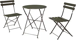 Indoor/Outdoor 3-Piece Foldable Bistro Set, Folding Outdoor Patio Furniture Sets, 2 Chairs and 1 Table, Weather-Resistant Outdoor/Indoor Conversation Set for Patio (Brown)