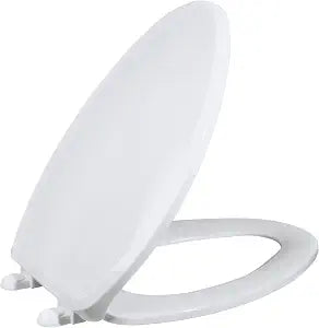 VICAR M-100 Elongated Toilet Seat  Standard Close, Durable Plastic, Easy Install, Closed Front, Universal Elongated Fit, White