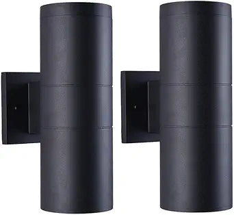 mirrea Modern Outdoor Porch Light Patio Light in 2 Lights with Aluminum Cylinder and Tempered Glass Cover Waterproof Wall Sconce 2 Pack (Matte Black)