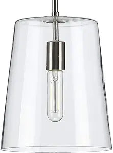 Progress Lighting Clarion Collection 1-Light Clear Glass Coastal Pendant Light Brushed Nickel