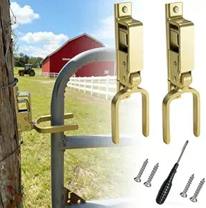 Instant Locking Gate Latch Heavy-Duty One-Hand Gate Latch with Screwdriver and 2 Screws for Farm, Ranch & Backyard Door, Automatic Spring Lock, Rust-Resistant Steel, Easy Install (2 Pcs)