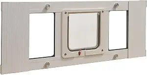 Ideal Pet Products Aluminum Sash Window Pet Door, Adjustable to Fit Window Widths from 27" to 32", Cat Flap 6-1/4 x 6-1/4 Flap Size