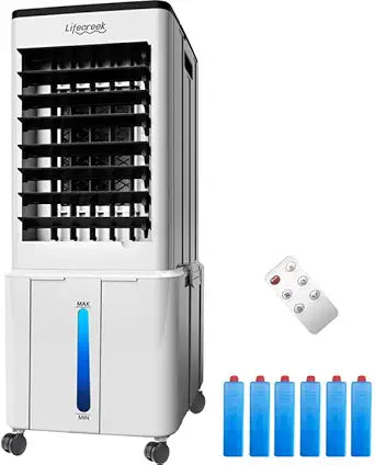 Lifecreek Portable Air Conditioner, 3-in-1 Evaporative Air Cooler with 3.2 Gal Water Tank, Windowless Portable AC Fan with 6 Ice Packs, Remote, 12H Timer, 3 Speeds, 4 Modes for Room Bedroom Office