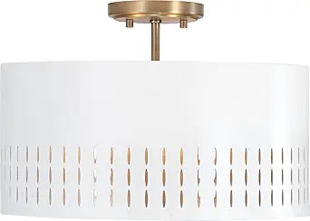 Capital Lighting 250231AW Dash Modern Semi Flush Ceiling Light, 3-Light 180 Total Watts, 10" H x 16" W, Aged Brass and White