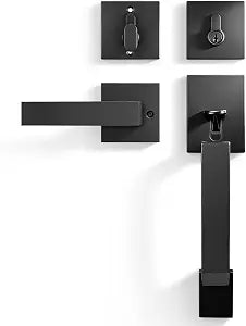 Tinewa Black Door Handle and Deadbolt Set, Exterior Front Door Lock Set
