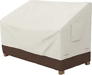 Amazon Basics 2 Seater Outdoor Couch Cover, Patio Furniture Cover, Waterproof, Anti-UV, Durable with Secure Straps, Protection for Loveseat, Beige/Tan