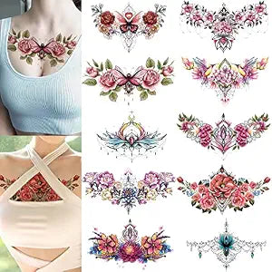 GLARYYEARS Floral Temporary Tattoos for Women Chest & Back