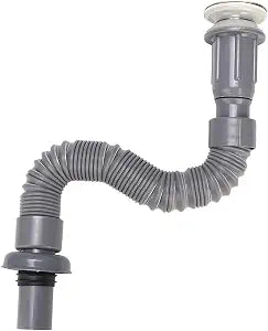 Flexible Universal Sink Drain Pipe, S-Type, Grey, Plastic + Steel, 6cm/2.4in x 39cm/15.4in (80cm/31.5in Stretched), Kitchen & Bathroom Sink Drain, No Accessories Included