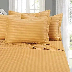 Elegant Comfort Wrinkle & Fade Resistant 1500 Thread Count - Damask Stripes Egyptian Quality Luxurious Silky Soft 4pc Sheet Set, Up to 16" Deep Pocket, King, Gold