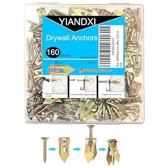 160Pcs Self Drilling Drywall Anchors with Screws Kit,Upgraded Metal & Heavy Duty Sheetrock Anchors,Easy to Install,for Picture Frames, Shelves,TV,Curtains, Mirrors,Clocks & Home Decor