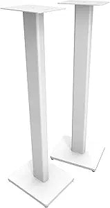 Kanto ST34 34 Universal Floor Speaker Stands for Bookshelf Speakers up to 30 lbs | Improved Sound | Hidden Cable Management | Timeless Design | Pair | White w/White MDF Base