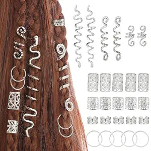86 Pcs Serpentine shaped silver hair braids dreadlock hair beads Non-Piercing Ear Clip hair jewelry for braids accessories for Women Men Hair AccessoriesUS365 (silver)