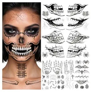 20 Sheets Skull Temporary Tattoo Halloween Costume for Women Men
