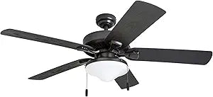 Honeywell Ceiling Fans Belmar 52 Inch Ceiling Fan With Light, Indoor/Outdoor Ceiling Fan with Pull Chain, LED Tri-Mount 5 Blade Design, ETL Damp Rated, Bronze (50512-01)