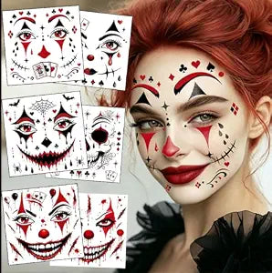 Halloween Tattoos Clown Makeup Face Tattoos Clown Accessories-6 Sheets