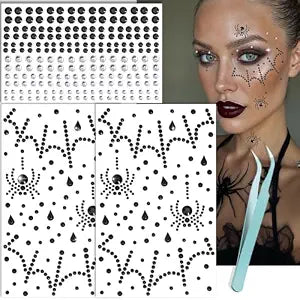 NOOEPC 3D Spider Web Face Gems, Halloween Makeup Face Jewels for Women