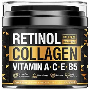 Retinol Face Cream – Natural Anti-Wrinkle Cream – Anti-Aging Facial Moisturizer with Collagen & Hyaluronic Acid - Hydrate, Renew and Protect Your Skin 1.7oz