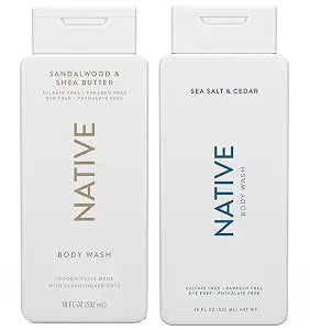 Native Body Wash 2-Pack: Sandalwood & Shea Butter + Sea Salt & Cedar (18 fl oz each)