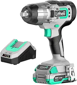 LiTHELi Impact Wrench Cordless, 1/2 inch Power Impact Wrenches Max Torque 320 ft-lbs(430N.m), 20V Impact Gun Kit with 2.0Ah Li-ion Battery  Fast Charger, Electric Impact Gun for Car Tiers