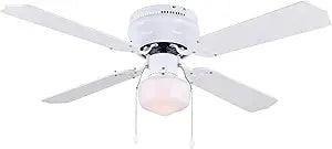 Neptune 42-Inch Hugger Ceiling Fan in White - Schoolhouse Glass Light, Reversible White/Bleached Oak Blades, Energy-Efficient LED Bulb Included, Sleek Design Perfect for Home & Office