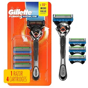 Gillette Fusion5 ProGlide Shaving Razor for Men, Razor Handle, 4 Razor Blade Refills, FlexBall Razor Handle and Precision Trimmer for Men