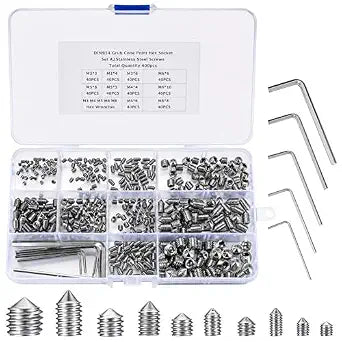 400 Pcs Set Screw Assortment Kit, Hex Allen Head Socket Cup Point Screws Set, Metric M3/M4/M5/M6/M8 Internal Hex Drive Grub Set Screws for Door Handles, Bathroom Fixture, with Hex Wrenches