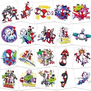 60 Pcs Cartoon Spider Temporary Tattoos Birthday Themed Party Supplies Decoration Favors Cartoon Hero Sticker for Kids Boys Home Activity Class Prizes Carnival Christmas Rewards