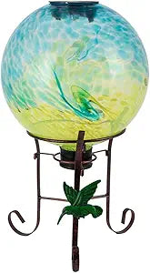10" Diameter Solar Color-Changing Gazing Ball with 8.5" Hummingbird Metal Stand Indoor Outdoor Glass Globe Sphere Yard Ornament Solar Gazing Balls for Garden,Lawn,Patio,Porch,Gift for Women