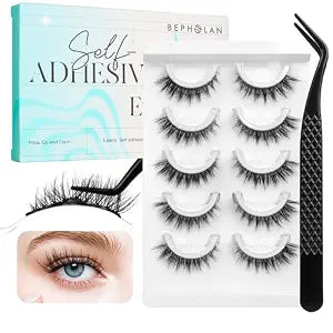 Bepholan Self Adhesive Lashes, Pre Glued Natural Wispy False Eyelashes
