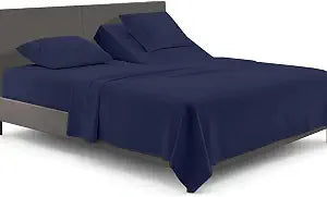 SGI bedding Adjustable Split Head Flex Top King 32" Microfiber Sheet Set ��� Ultra Soft, Cooling & Deep Pocket 15��� Fitted, 4-Piece Breathable & Durable Bedding Set for Split King Beds -Navy Blue