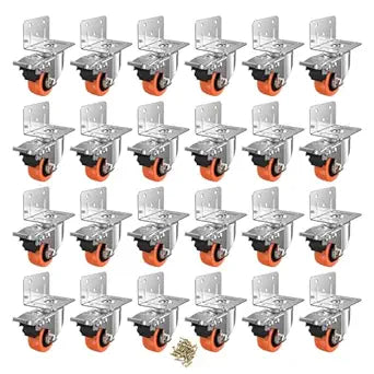 2inch L-Shaped Caster Wheels, Side Mount Casters Set of 24, Heavy Duty Casters with Brake, Double Bearing Locking Polyurethane(PU) Wheels for Baby Beds/Cabinets/Furniture24 Pack